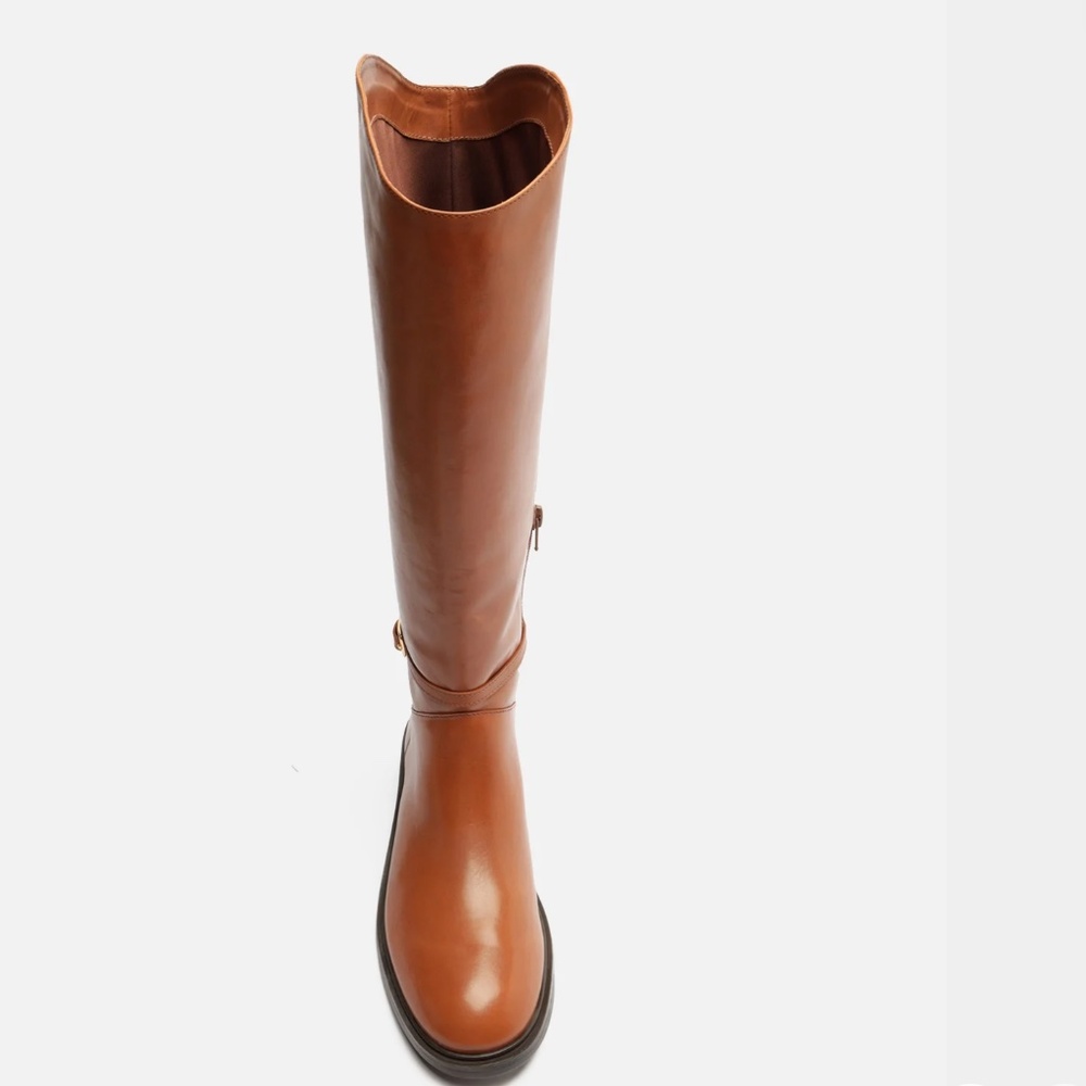 Arezzo Women’s Tall Leather Riding Boots Caramel , Gold Buckle Detail , NEW - Picture 8 of 11